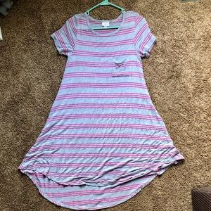 LuLaRoe Carly High-Low Swing Dress, XS, Grey, Pink